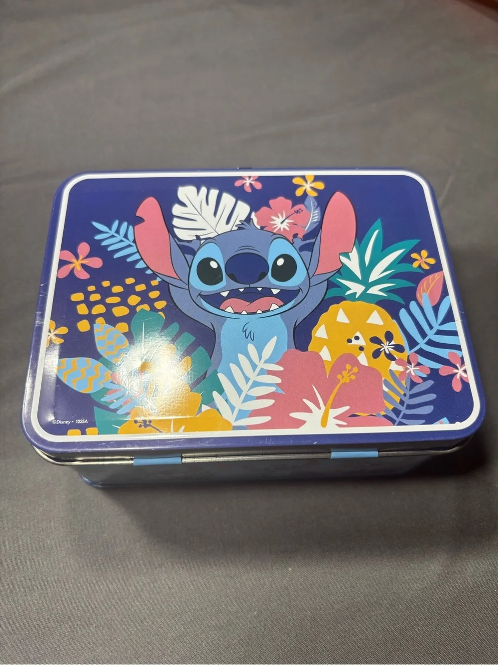 New Disney Stitch Floral Tin Lunchbox - Blue